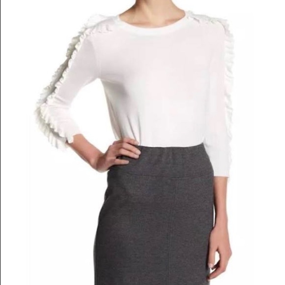 WHITE PHILOSOPHY SWEATER RUFFLES ON ARMS